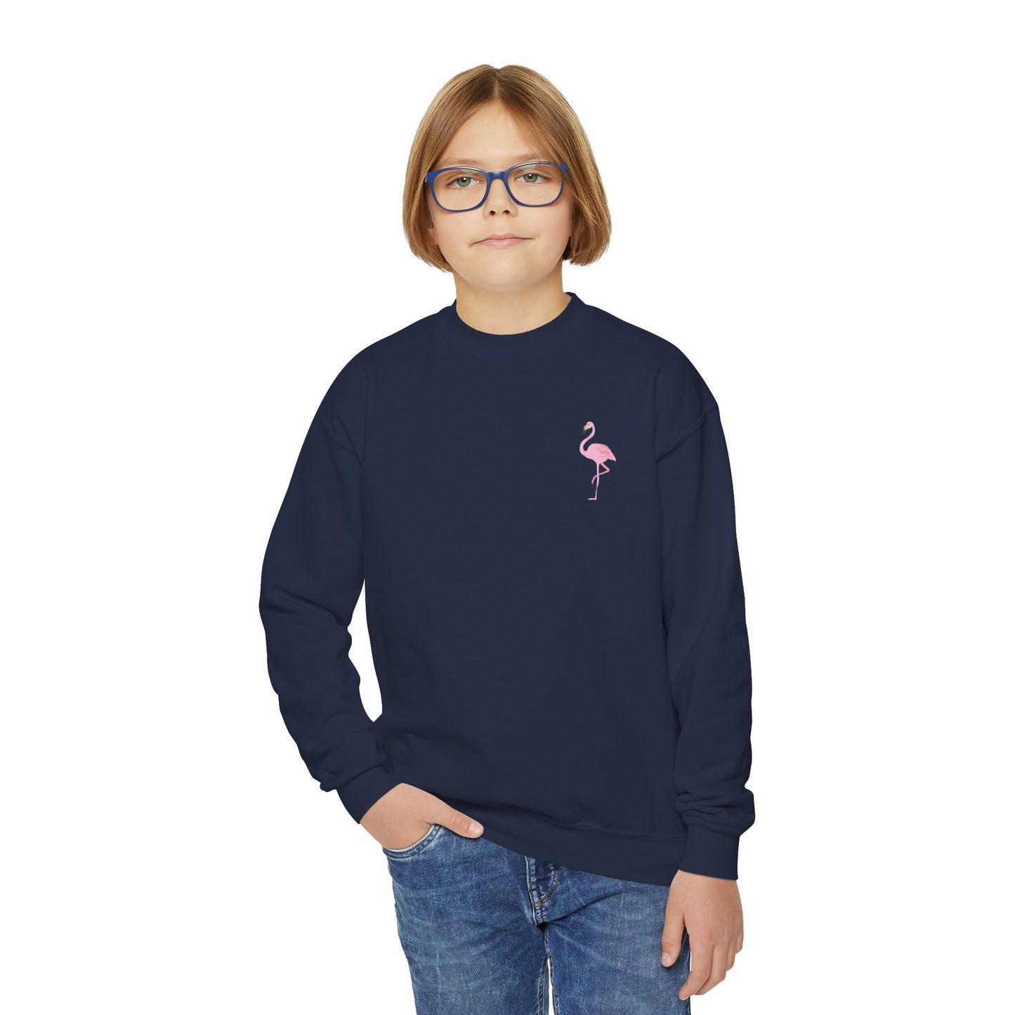 Youth Sweatshirt Flamingo Crewneck- Trendy & Fun
