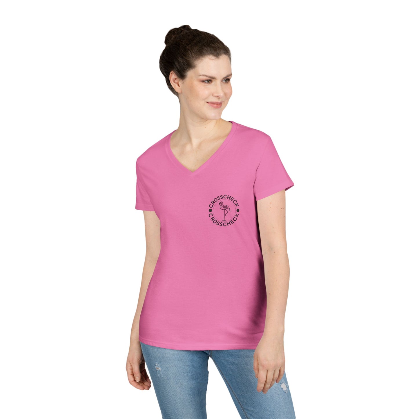 Chill Vibes Ladies' V-Neck T-Shirt with Flamingo Design