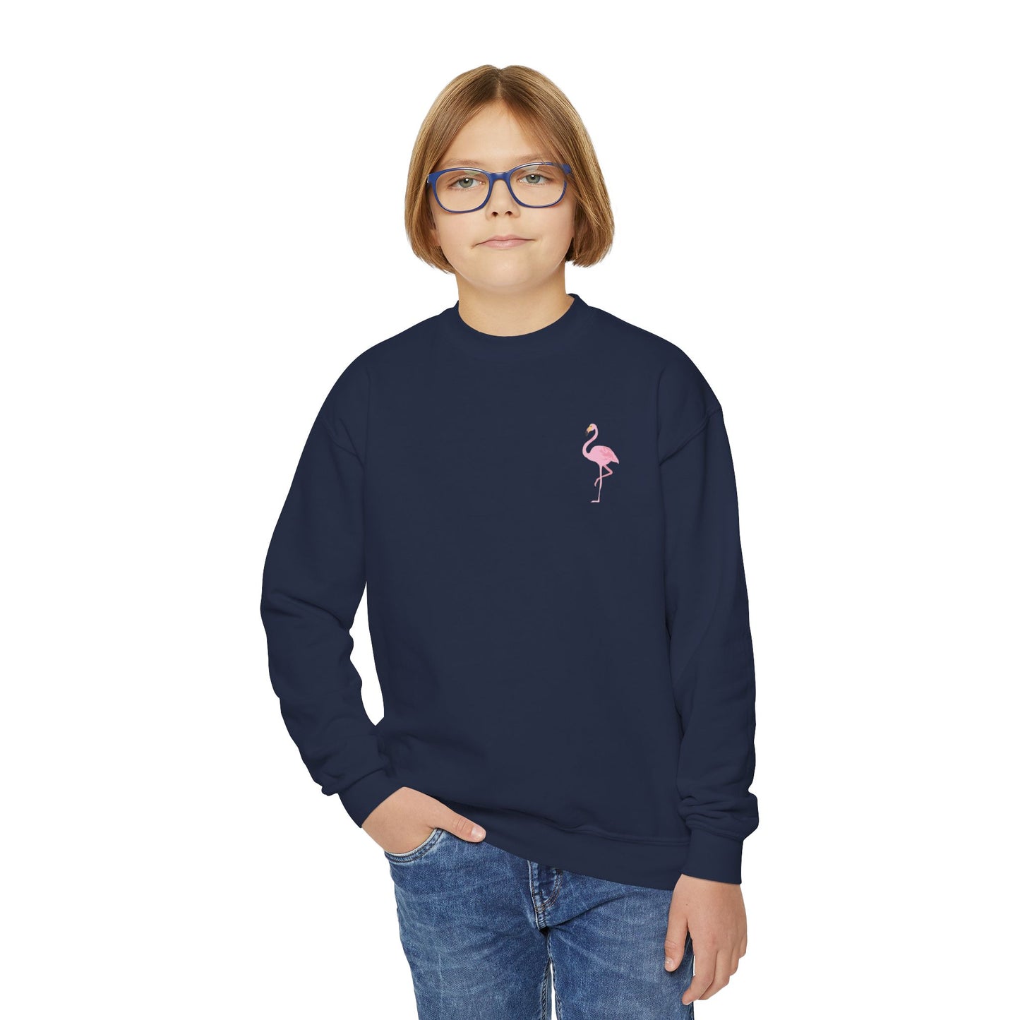 Youth Sweatshirt  Flamingo Crewneck- Trendy & Fun