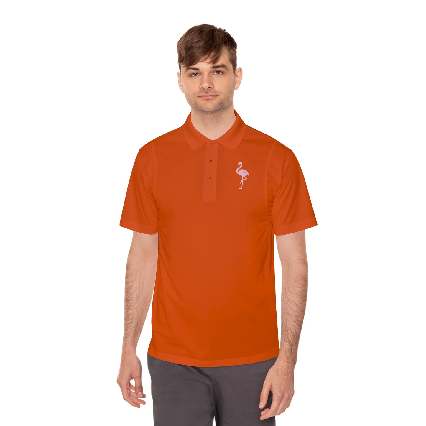 Adult Flamingo-Embroidered Men's Sport Polo Shirt - Perfect for Casual Outings & Summer Activities