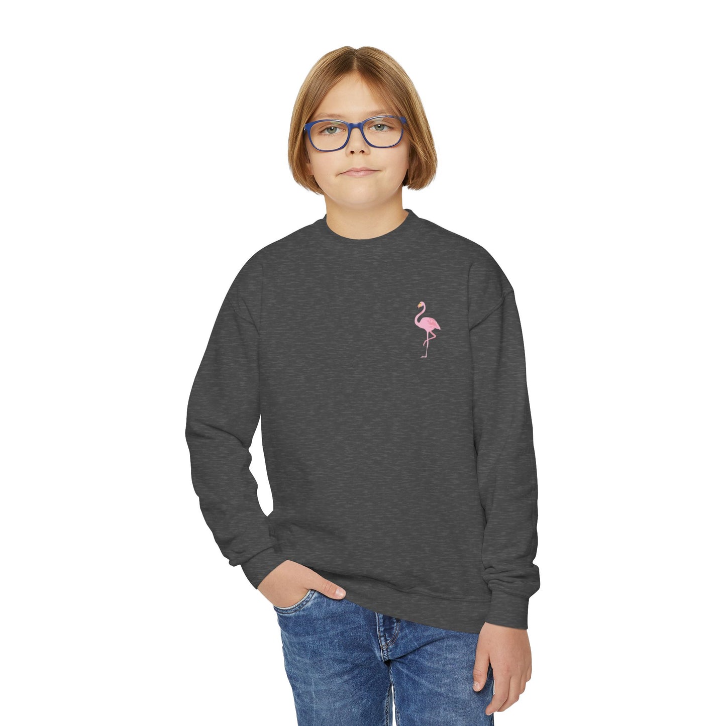 Youth Sweatshirt  Flamingo Crewneck- Trendy & Fun