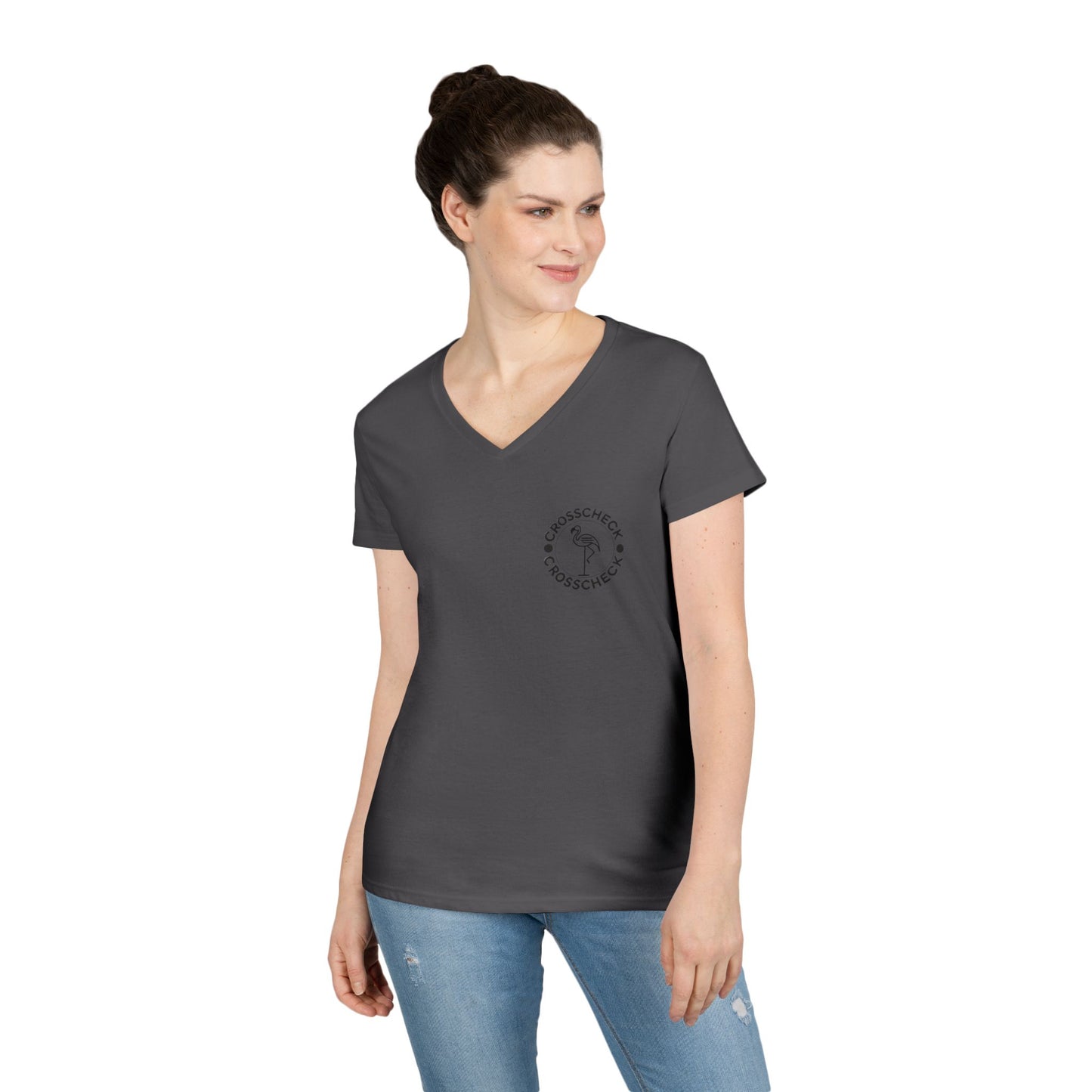 Chill Vibes Ladies' V-Neck T-Shirt with Flamingo Design