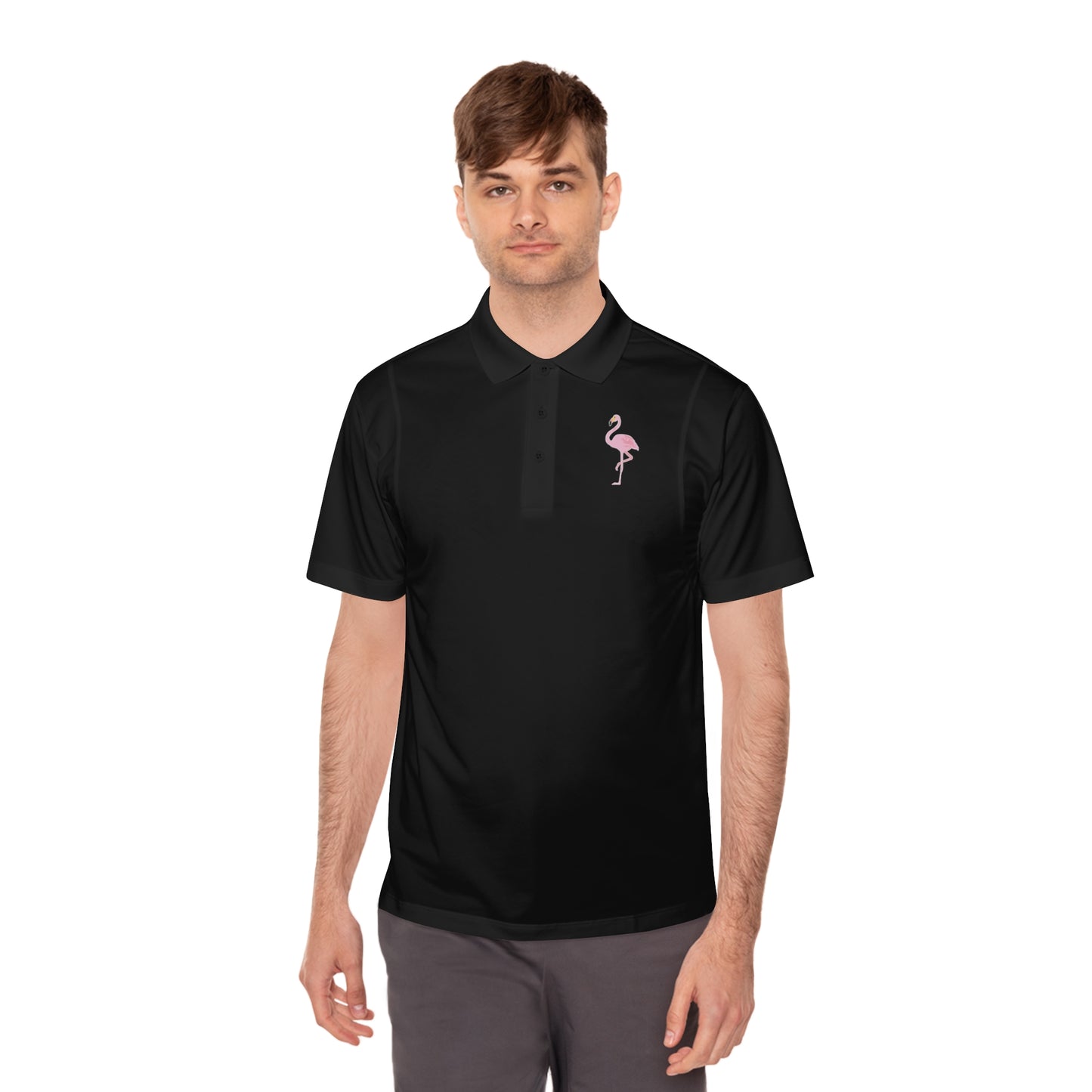 Adult Flamingo-Embroidered Men's Sport Polo Shirt - Perfect for Casual Outings & Summer Activities