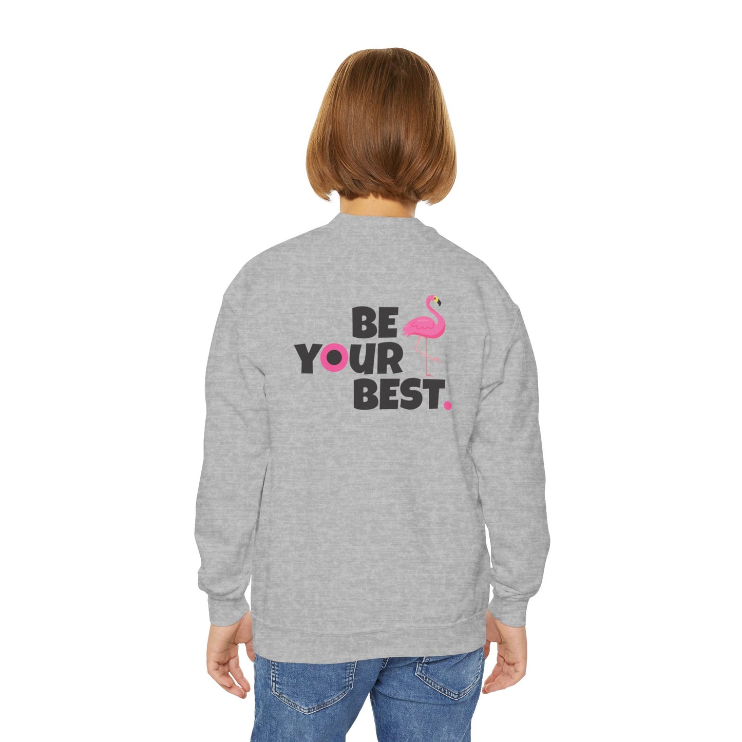 Crewneck Youth Sweatshirt - Be Your Best with Flamingo Design