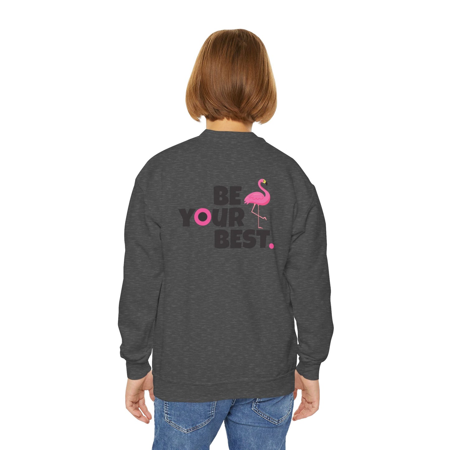 Crewneck Youth Sweatshirt - Be Your Best with Flamingo Design