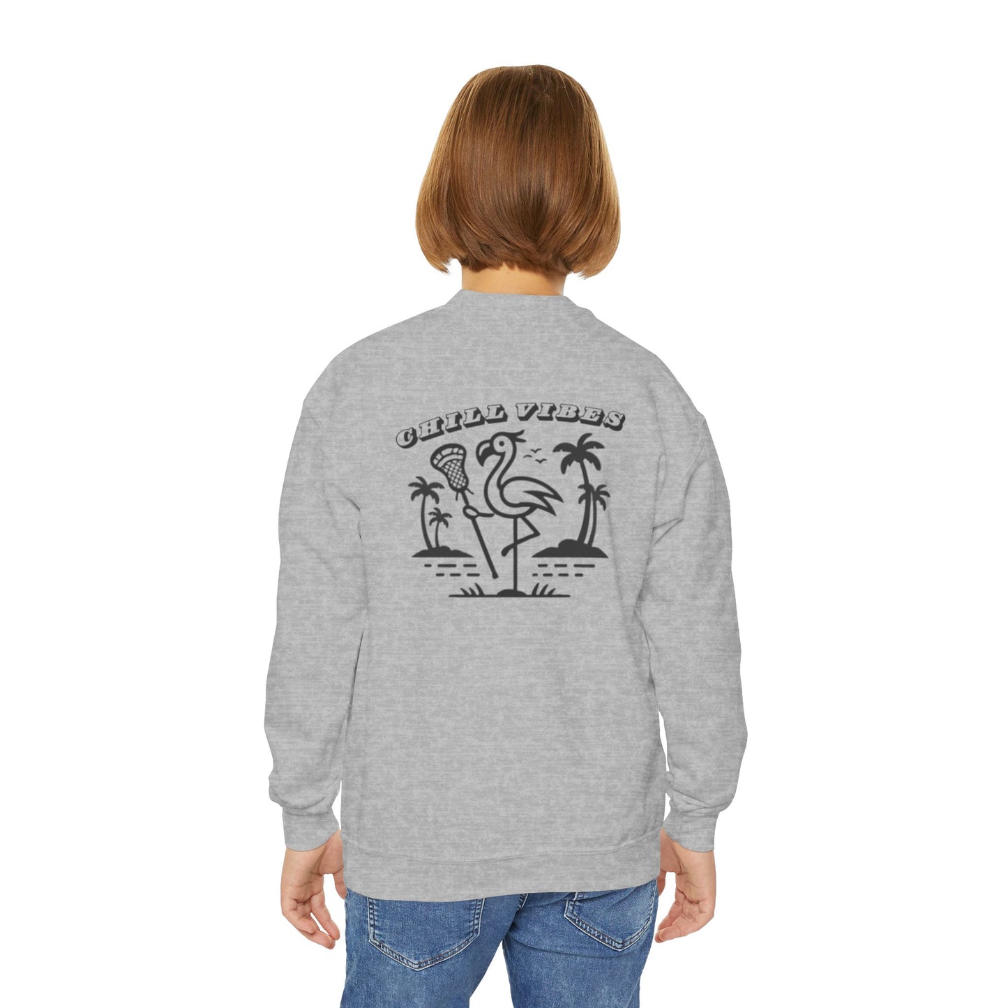 Youth Sweatshirt Crewneck - Chill Vibes Flamingo Design