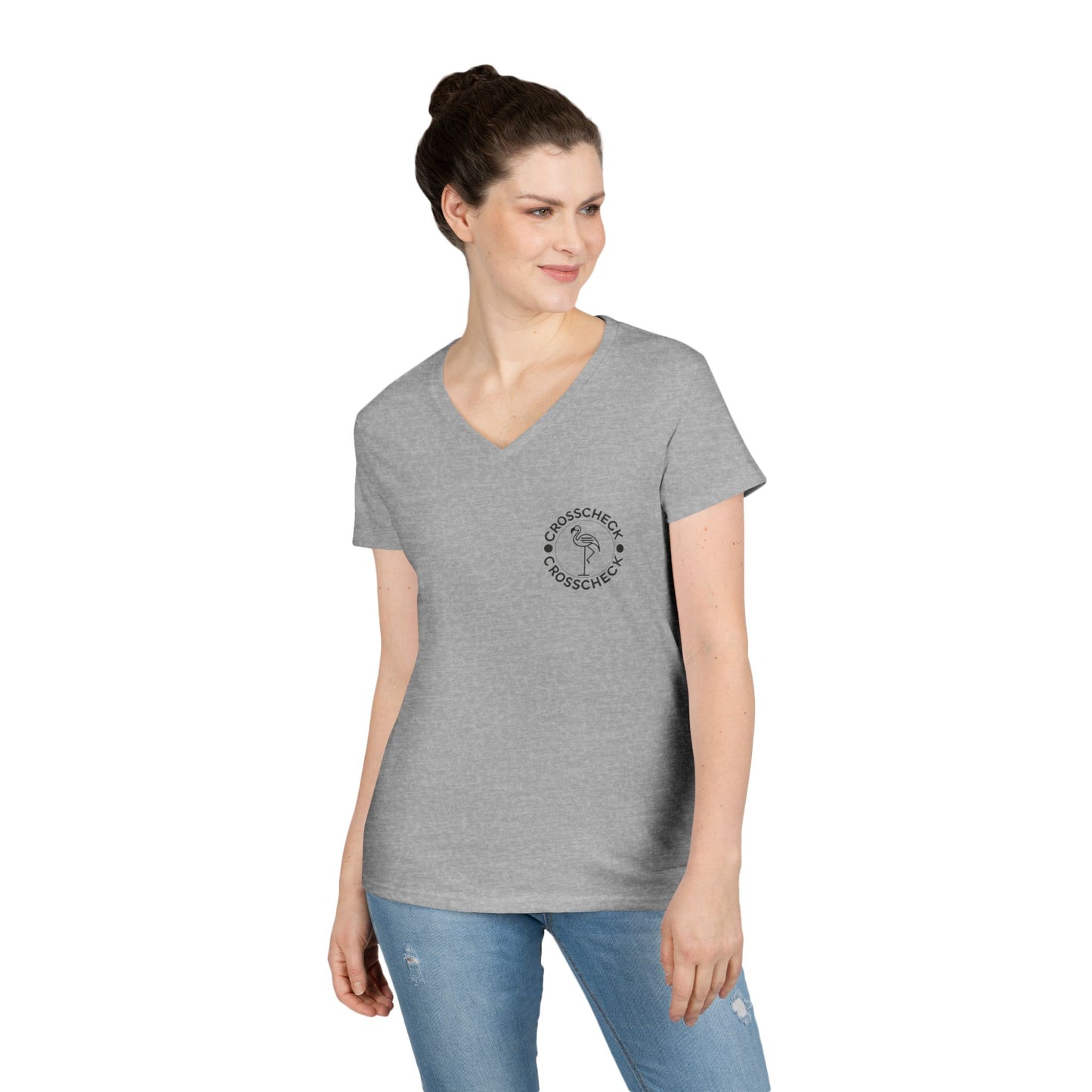 Chill Vibes Ladies' V-Neck T-Shirt with Flamingo Design