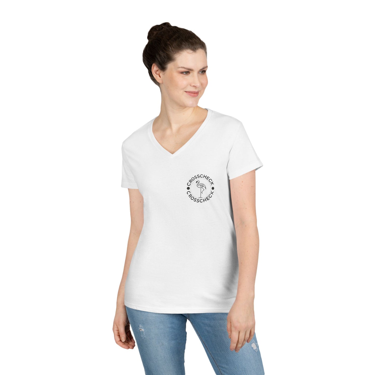 Chill Vibes Ladies' V-Neck T-Shirt with Flamingo Design