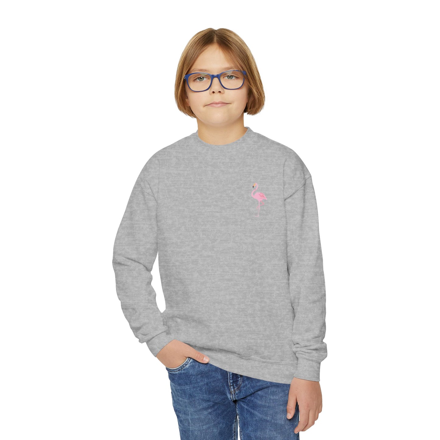 Youth Sweatshirt  Flamingo Crewneck- Trendy & Fun