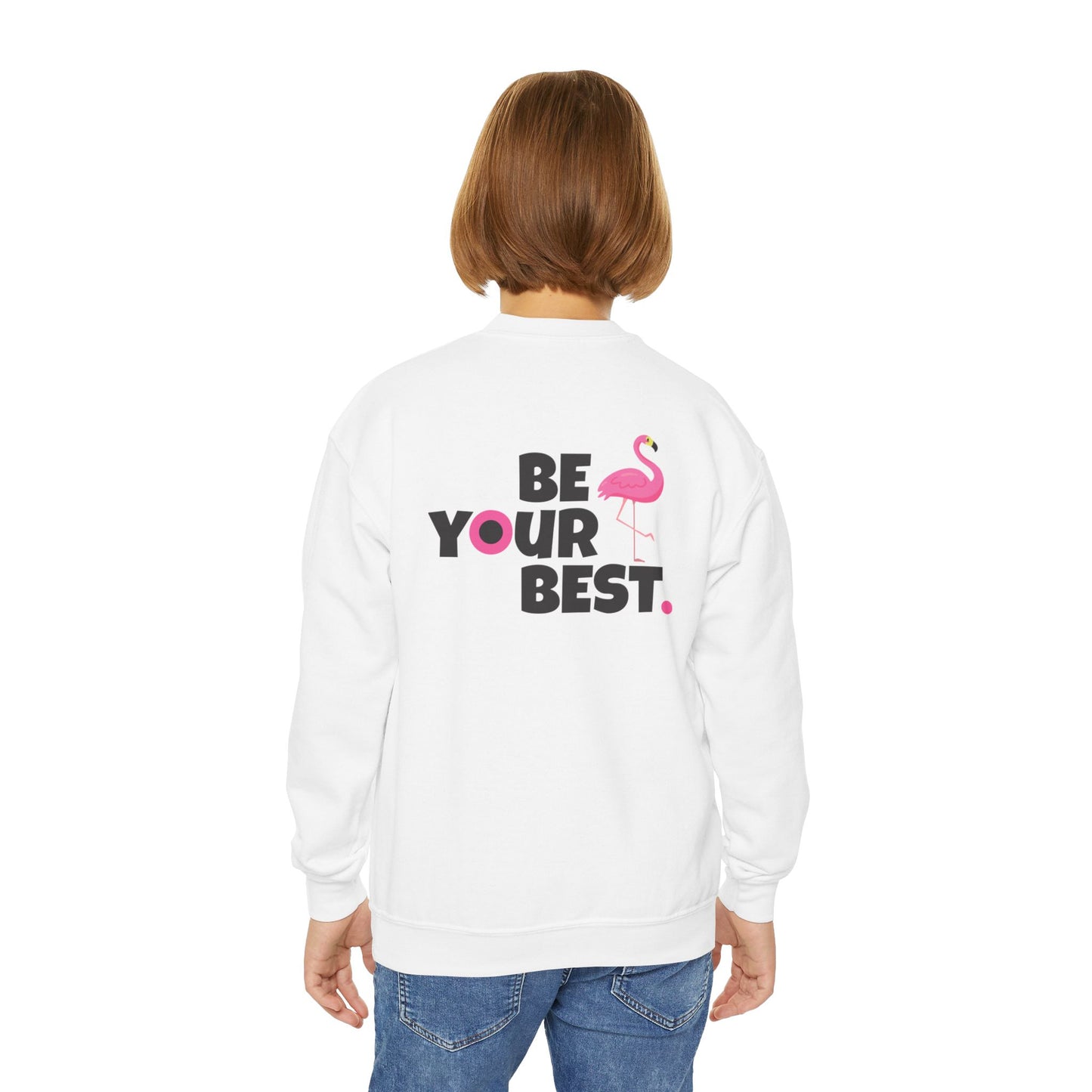 Youth Sweatshirt Crewneck- "Be Your Best" Flamingo Design