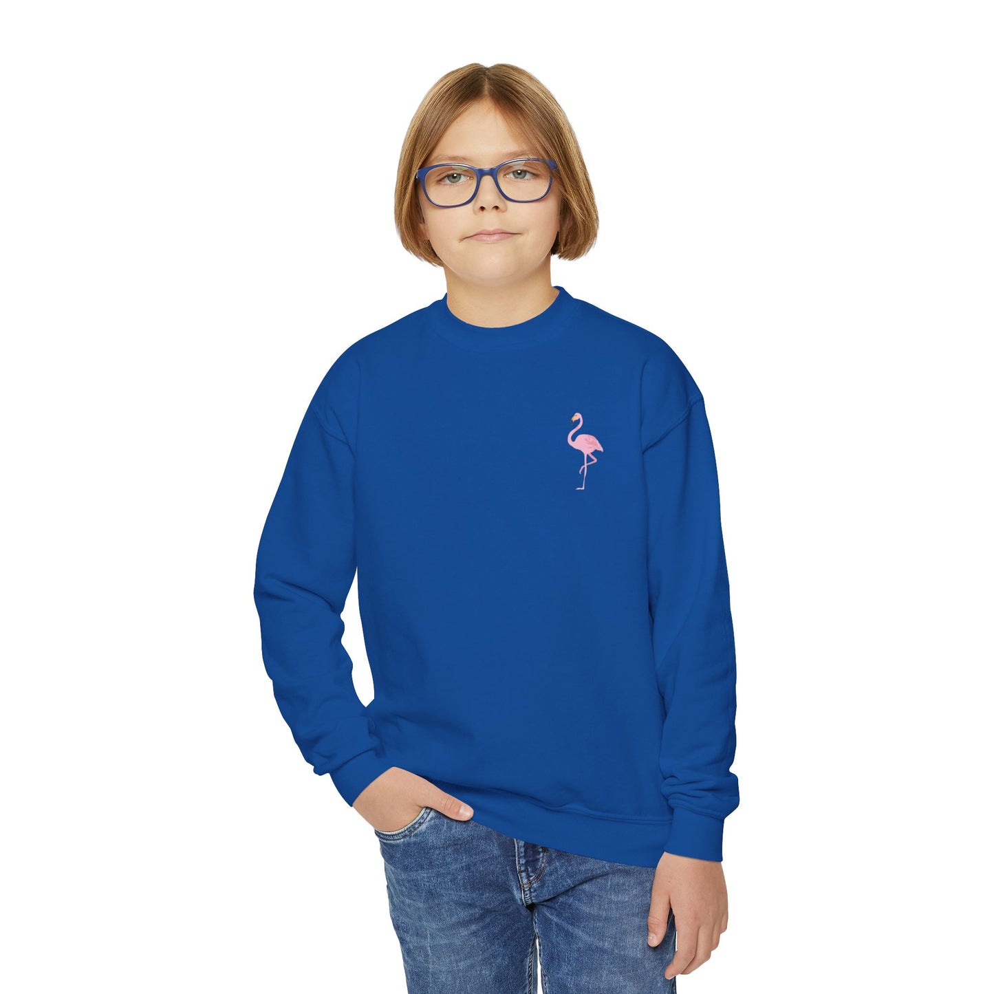 Youth Sweatshirt  Flamingo Crewneck- Trendy & Fun