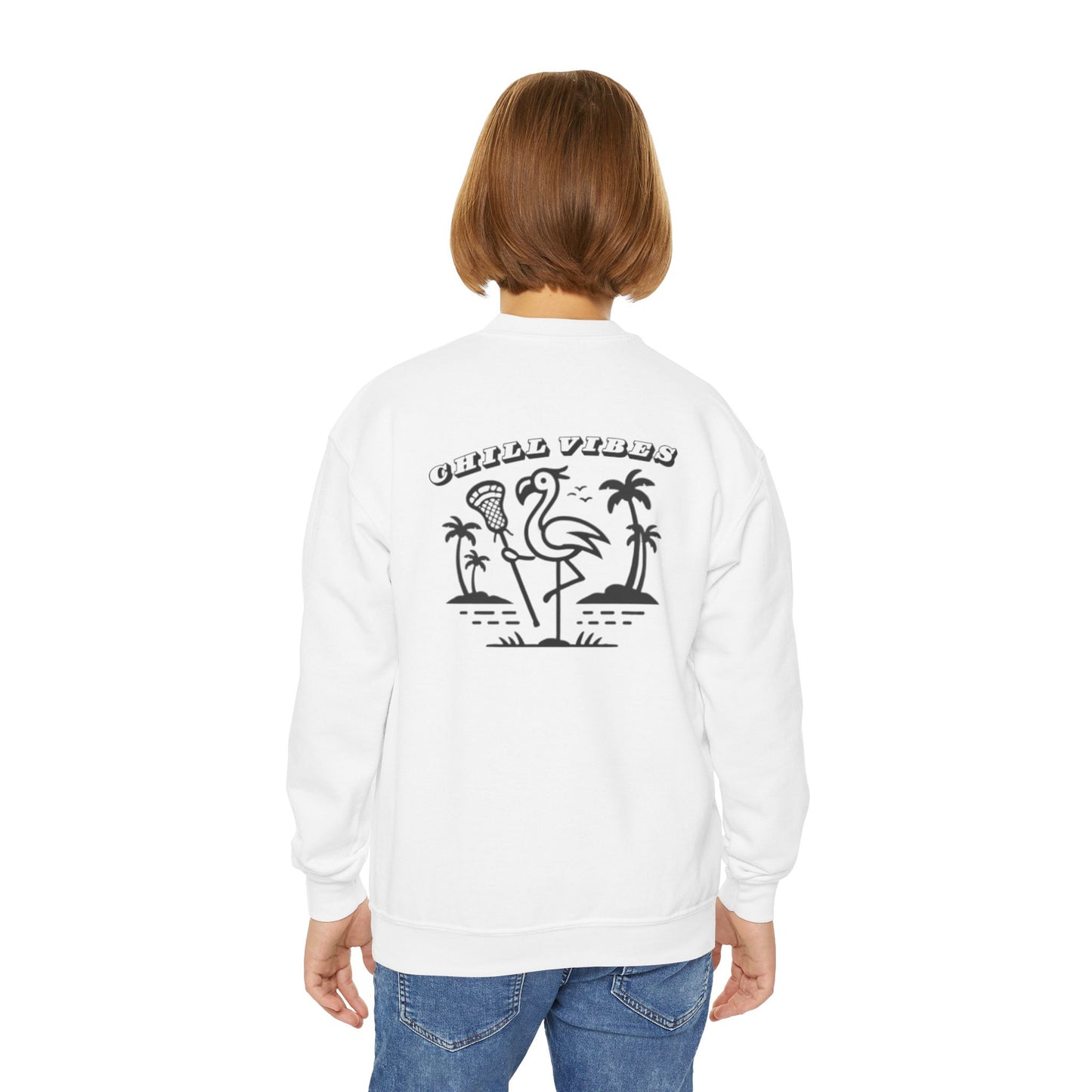 Youth Sweatshirt Crewneck - Chill Vibes Flamingo Design