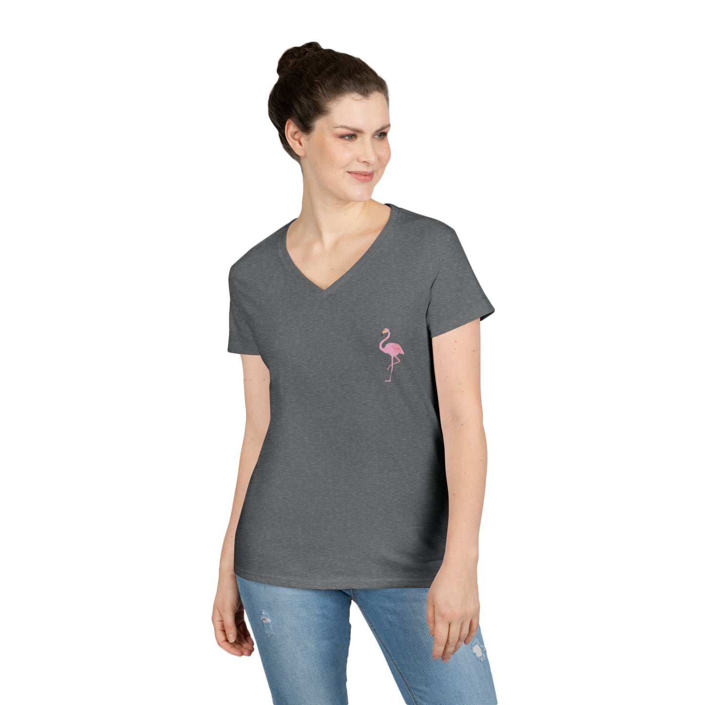 Ladies' V-Neck Flamingo T-Shirt - 'Be Your Best'