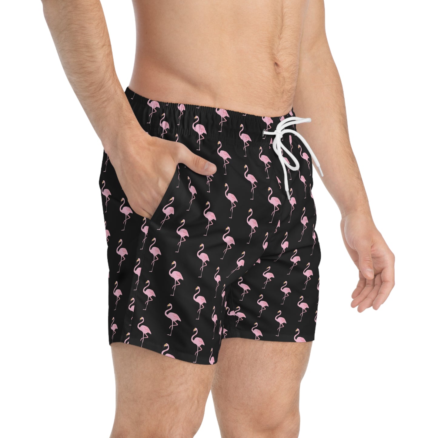 Adult Mens Swim Trunks Flamingo Pattern - Perfect for Summer Beach Days