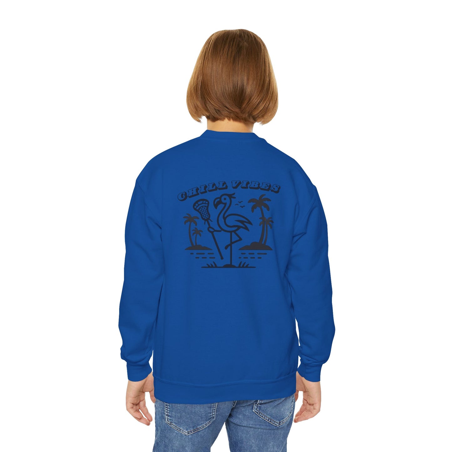 Youth Sweatshirt Crewneck - Chill Vibes Flamingo Design