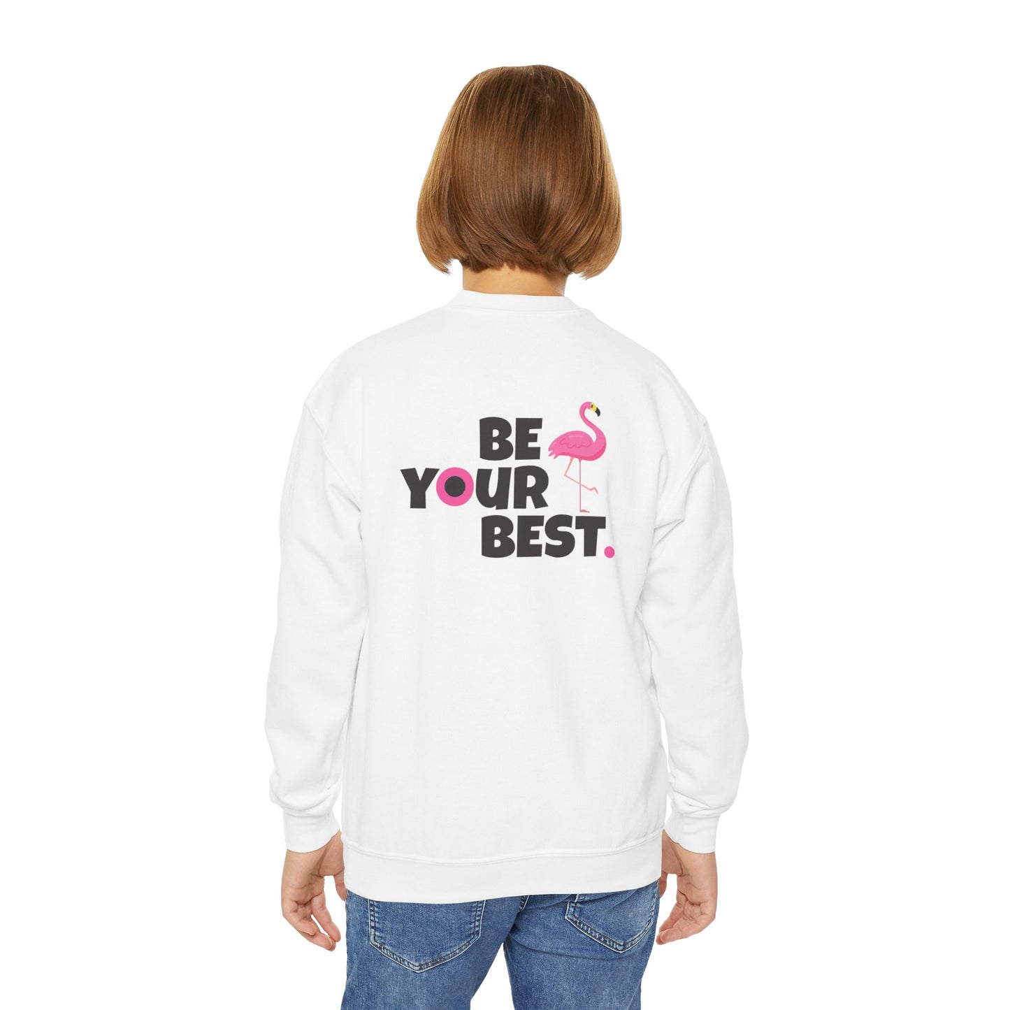 Crewneck Youth Sweatshirt - Be Your Best with Flamingo Design