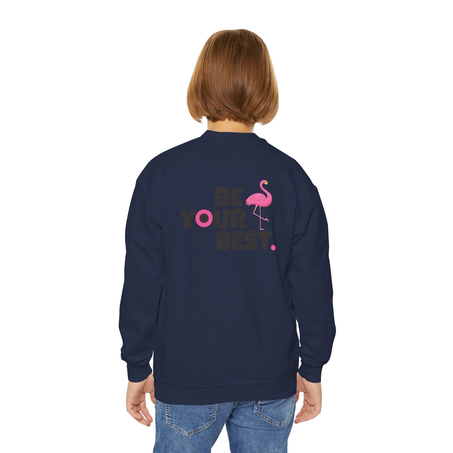 Crewneck Youth Sweatshirt - Be Your Best with Flamingo Design